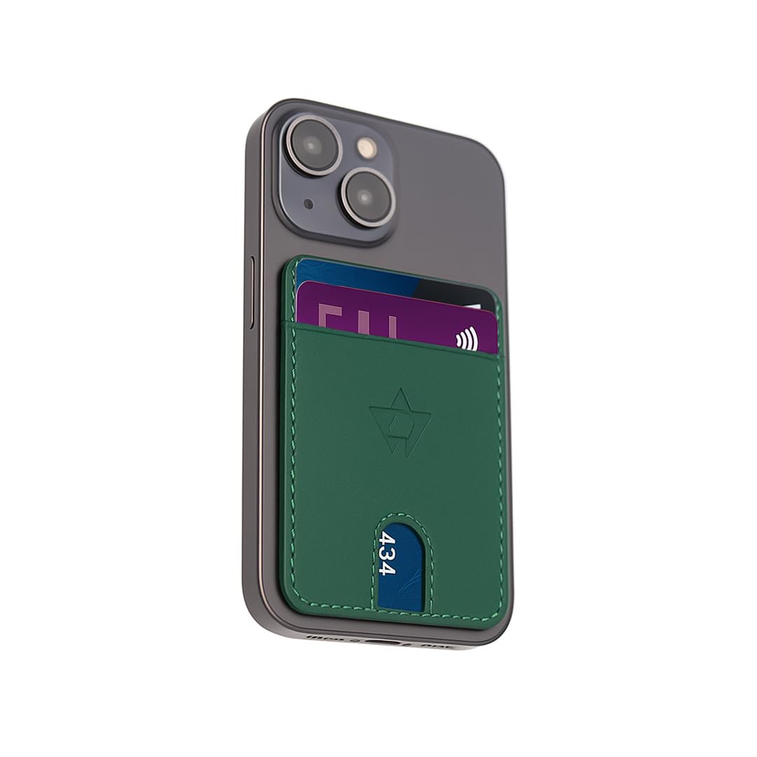 WASAMA Unisex Leather Stick-on Card Holder Colours Available | Multiple Card Slots, for Phone case | RFID Protection | The Handy Compact (Dark Forest Green)