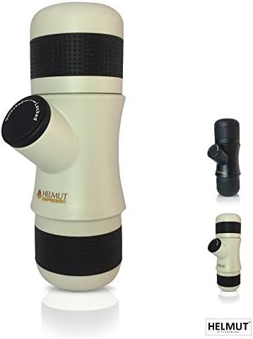 PORTABLE ESPRESSO MACHINE by HELMUT for Coffee Lovers, Easy to Use Mini Espresso Maker for Home, or for Traveling, Hiking, Camping etc. Elegant Design and Delicious Real Espresso Creme, 2.7oz (Gray)
