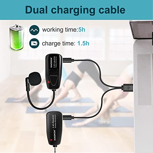 XIAOKOA Wireless Microphone, Amplifier Microphone and Headset 2 in1 Rechargeable 2.4G Wireless Mic Headset with Wireless Receiver for Voice Amplifier, Stage Speaker, Public Speaking and Teaching, USB
