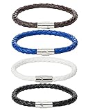 REVOLIA 4Pcs 6MM Stainless Steel Leather Bracelets for Men Women Braided Rope Bracelets Magnetic Clasp 7.5-8.5 inches