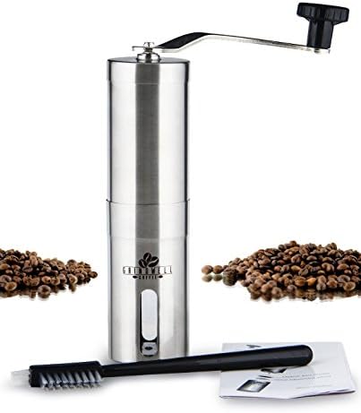Grindwell - Adjustable Ceramic Burr Manual Coffee Grinder Mill with Cleaning Brush - for French Press, Drip, Espresso, Pour Over, Aeropress, Chemex