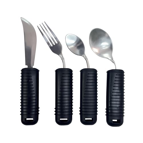 Gima - Set of 4 Easy Grip Cutlery, Bendable, Ideal for the Elderly or Disabled persons, Fork, Knife, Spoon and Teaspoon, Wide Non-Slip Grip, in Rubber with Grip to Facilitate Grip