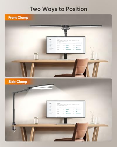 LED Desk Lamp with Clamp, 3600LM 448LEDs Ultra-Bright Desk Light with Remote Control, Office Lamp with Stepless Dimming, Color Temp & Memory, Study lamp for Desk and Workbench, Black