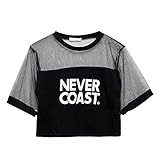 EFINNY Women Sexy Sheerness Crop Blouse Cool Crew Neck Short Sleeve T-Shirt Tops