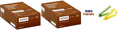 RxBar Real Food Peanut Butter Protein Bar, 1.83 Ounce (Pack of 24) Plus 2 Food Storage Bag Clips Free!
