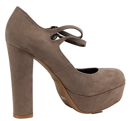 Bamboo Women's Closed Toe Double Strap Mary Jane Platform Chunky Heel Pump