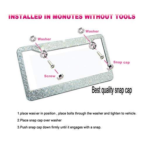 Lord Eagle License Plate Frame, 2 Pack Rhinestone License Plate Frames with GiftBox and 7 Shiny Crystal Rows,Over 1050pcs 14 Facets SS16 Finest Handcrafted Bling White Rhinestone