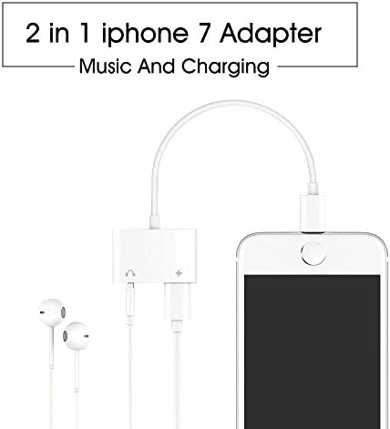 YELLWWORS 2 in 1 Lightning Cable Charge and Headphone,Iphone 7 adapter, Adapter and Charger To 3.5mm Headphone Apple Earphone Adapter for iPhone 7 and 7 Plus Lightning to 3.5mm Headphone Jack Adapter