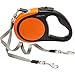 KOOLTAIL Dual Retractable Leash for Two Dogs Up to 110 Lbs, Heavy Duty Double Headed 16 ft Flexi Extendable 360 Tangle-Free One Button & Lock Brake Leash for Small to Large Dogs Puppy Orange