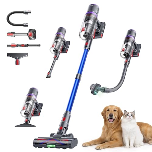 SMOTURE Cordless Vacuum Cleaner, Upgraded 650W 55KPA 70Min Vacuum Cleaner for Home, Pet Brush&3.3Ft Hose, Self-Stand, Auto Mode,Touchscreen, Anti-Tangle Vacuum, Stick Vacuum for Pet Hair/Carpet/Floor