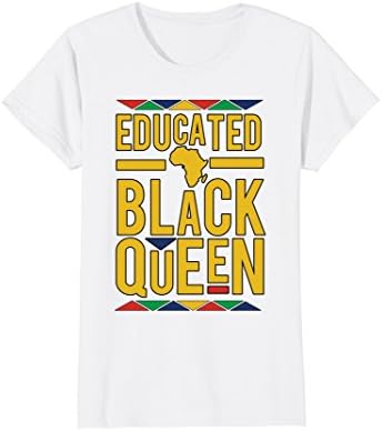 Womens Dashiki Educated Black Queen Shirt - African DNA Pride Shirt Small White