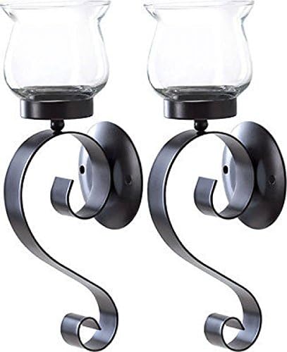 Kissemoji Set Of 2 Metal Scrolling Glass Candle Holder Wall Sconce Stand