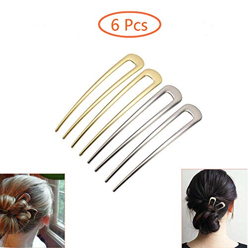 Fciqven 6 Pcs Metal U-Shape Hair pins,Simple Hair Pin Fork Sticks Hairstyle Chignon for Women