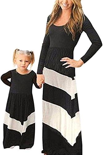 BYM Mommy Daughter Outfits Summer Sleeveless Striped Casual Print Tank Maxi Long Dress