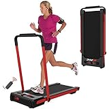 FYC 2 in 1 Folding Treadmill for Home Under Desk 2.5HP Electric Treadmill Workout Foldable Portable Compact Running Machine w/Remote Control 5 Modes&12 Programs for Exercise, Installation-Free (Red)