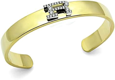 Two Tone Gold &amp; Silver Bangle Cuff Bracelet, Letter "R" in Top Grade Crystal