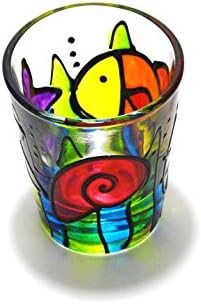 Hand Painted Shot Glass, Fish in Sea Grass