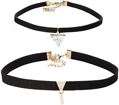 Black Choker Necklace Set With Gold Pendant Charm For Women And Girls - Adjustable Fit - Long Lasting