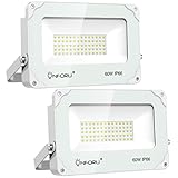 Onforu 2 Pack 60W LED Flood Light, 6000lm Super Bright Security Lights, 5000K Daylight White, IP66 Waterproof Outdoor Landscape Floodlight for Yard, Garden, Playground, Party. (White Housing)