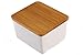 Birsppy Dash of Bleu Countertop Ceramic Salt Box with Bamboo Lid-L8