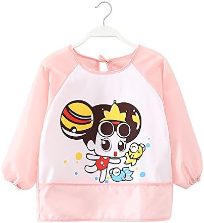 Baby Bibs Cute Cartoon Unisex Infant Toddler Baby Waterproof Sleeved Bib, Baby Toddler Smock (6 Months-3 Years) (Pink)
