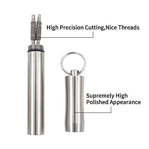 HRX Package Waterproof Stainless Steel Toothpick Holder Keychain with 2 Titanium Toothpicks, Portable Pill Fob Box for Purse Pocket, EDC Tool Kit with Titanium D-ring Locking Carabiner