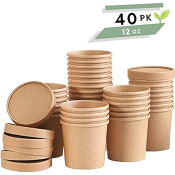 Soup Containers To Go Microwaveable - 40 Pack 12 oz | Disposable Soup Bowls with Lids | Disposable Soup Cups with Lids | Party Supplies Treat Cups for Sundae, Frozen Yogurt, Chili, Dessert