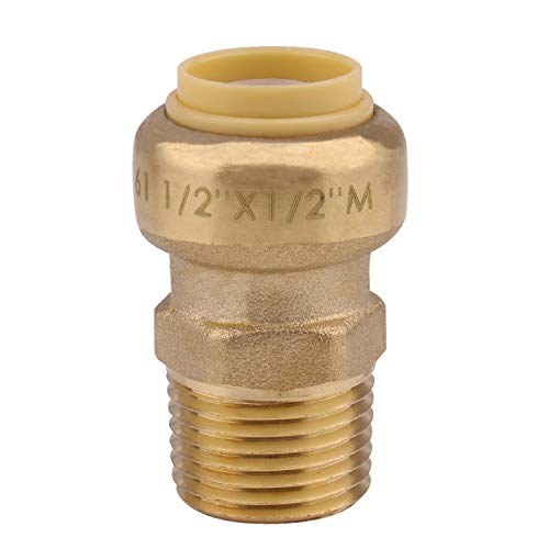 Straight Connector Plumbing Fitting, Male, 1/2 Inch by 1/2 Inch, MNPT, PEX Fittings, Push-to-Connect, Copper, CPVC,Pack of 5
