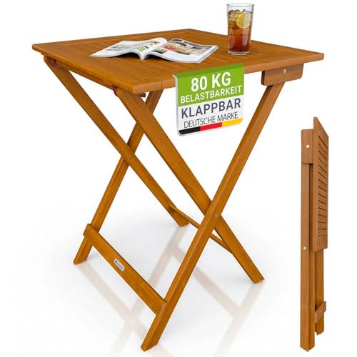 Juskys® Beistelltisch Zadar XL - Klappbar für platzsparende Nutzung, aus geöltem Akazienholz, ideal für Garten und Balkon, 76x60x60 cm