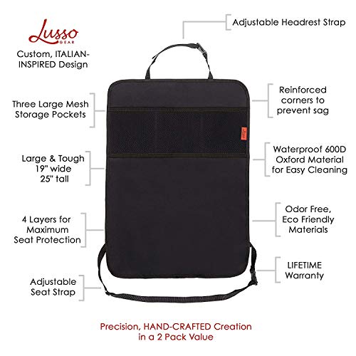 image for Lusso Gear Seat Back Protectors (2 Pack) - Car Kick Mats with Odor Fre