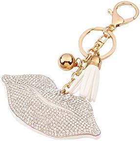 Farforward Simple Candy-colored High-grade Red Lips Full Of Diamond Tassel Leather Keychain Bag Pendant
