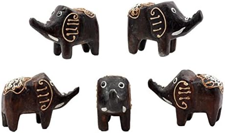 BALIKRAFTHand Made Wood Artisans Gajah Coki Natural Wood Javanese Elephant Family Mini Figurine Set 2.5" L