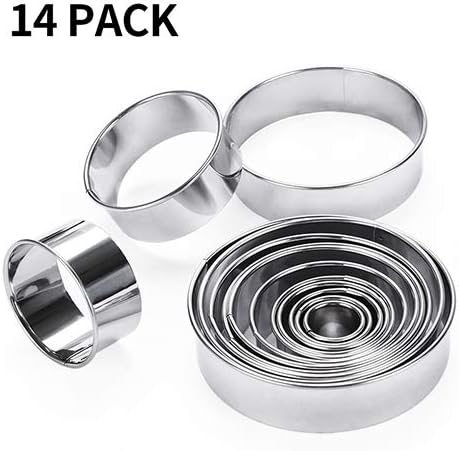 14 Pieces Stainless Steel Cookie Cutter Set Biscuit Plain Edge Round Cutters Metal Ring Baking Molds Ranging from 0.9-4.5 Inches