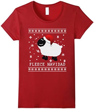 Fleece Navidad Cute Christmas Tshirt with Sheep by Scarebaby - Female Large - Cranberry