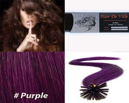 200 Strands Straight Micro Ring Links Locks Beads Keratin Stick I Tip Human Hair Extensions Color # Purple By Hair De Ville