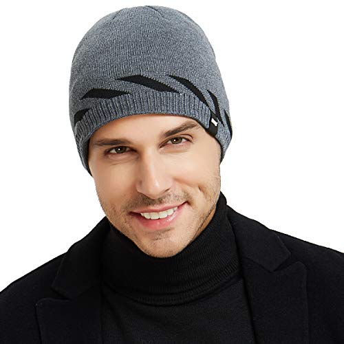OMECHY Winter Beanie Skull Cap Warm Knit Fleece Lined Ski Slouchy Toboggan Hat for Men & Women Grey - Thumbnail 2