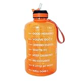 BuildLife Gallon Motivational Water Bottle with Time Marked to Drink More Daily and Nozzle,BPA Free Reusable Gym Sports Outdoor Large(128OZ) Capacity (Orange, 1 Gallon)
