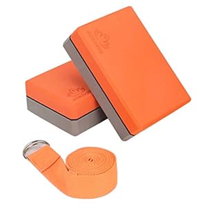 ADRIMER Yoga Block (2 Pack) with Metal D-Ring Yoga Strap, High Density Soft Non-Slip EVA Foam Blocks to Improve Balance and Flexibility, 8FT Yoga Belt for Reaching Deeper Stretching Poses