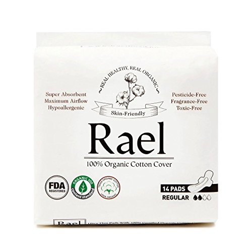 Rael Certified Organic Cotton Menstrual Regular Pads, Ultra Thin Natural Sanitary Napkins with Wings