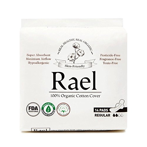 Rael 100% Organic Cotton Menstrual Regular Pads, Ultra Thin Natural Sanitary Napkins with Wings (56 Total), Pack of 4