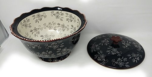 Temp-tations 3 qt Serving Bowl with Lid, Stoneware, Scallop & Flange Edge â€¦(Floral Lace Black)