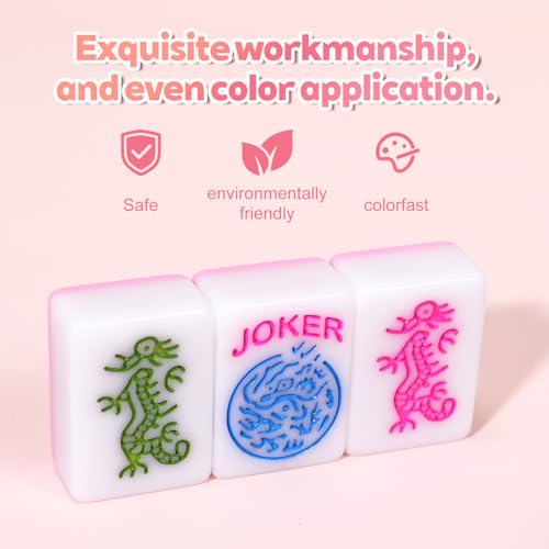 MJDYTYT 1.2-inch Premium Pink American Mahjong Tile Set. Made of Durable and Sturdy Melamine. Perfect for Multiplayer Games, on-the-go Gaming, and Playing with Family and Friends.（Pink）