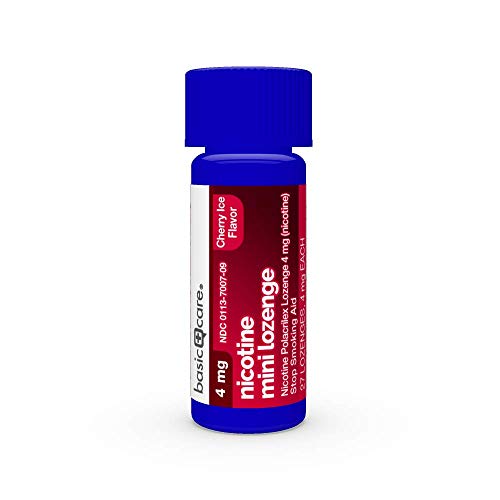 Basic Care Mini Nicotine Polacrilex Lozenge 4 mg (nicotine), Cherry Ice Flavor, Stop Smoking Aid, 27 Count