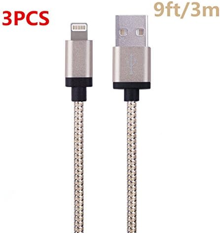 Dufferni 3Pack Durable Nylon Braided Lightning Cables Syncing and Charging Cord with Aluminum Connector for iPhone 6s plus, 6s, 6 plus, 6, 5s, 5c, 5, iPad Air, iPad Mini, iPod (Golden) (9ft/3m)