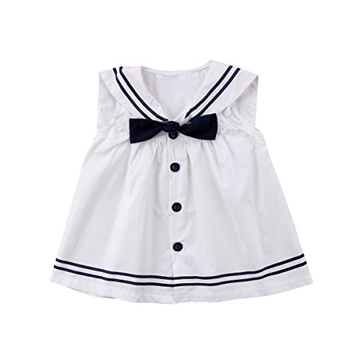 TOBABYFAT Baby Girls Summer Clothes Outfit Blue and White Sleeveless Sailor Blouse Top