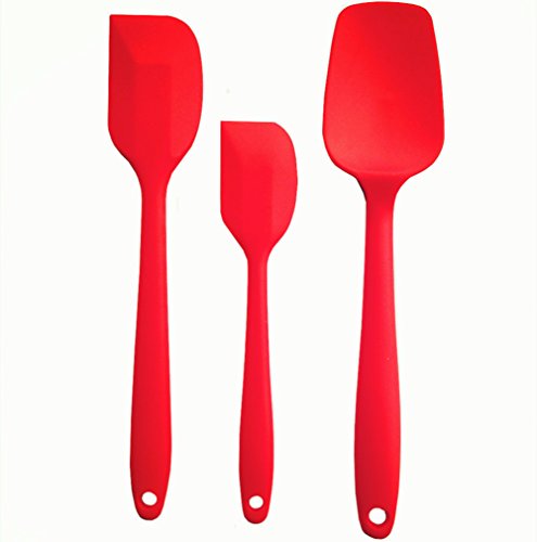 Silicone Spatulas Set - Sinide 3 Piece Cooking Utensils Professional Grade Scraper Heat-Resistant Non Stick Rubber Spatula - Baking Spoon Kitchen Tool With One Piece Seamless Design (Red)