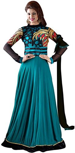Fashion Ameza Bottle Green Neck Embroidered Semi Stitched Floor Length Anarkali Suit