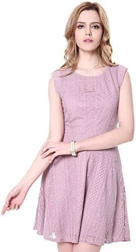 LAISIYI Office Lady Dress Cap Sleeve Striped Floral Lace Slim A-line Mini Dress (X-Large, Purple)