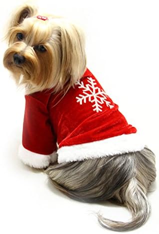 Dog/Puppy Christmas/Holiday Embroidered Snowflake Velour Top/Shirt/Outfit for Small Breeds (MEDIUM)