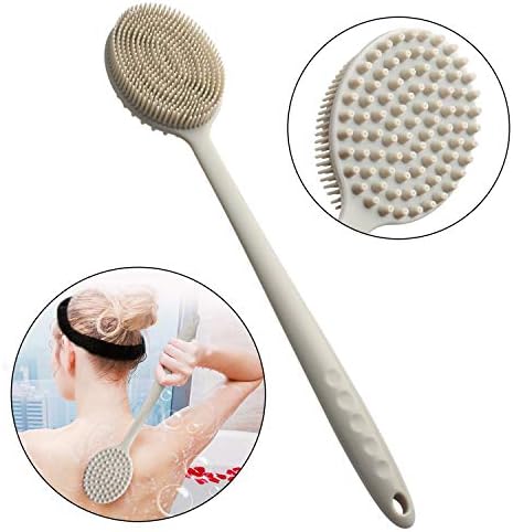 Bath Body Brushes Silicone, Silicone Back Brushes with Long Handle Exfoliating Scrubbing Brushes for Shower Double-Sided Body Scrubber for Bathing Men Women (GREY)